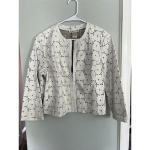 Zelda Stylish Faux Leather and Lace Crop Jacket Women's Size 10, White Flowers